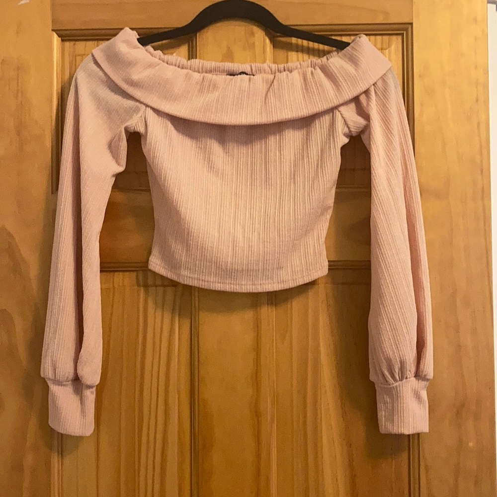 Off the shoulder peach crop top